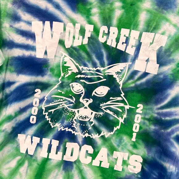Vintage Anvil Youth Tie Dye Wolf Creek Long Sleeve Wildcats 2000's T-Shirt L - Picture 6 of 10